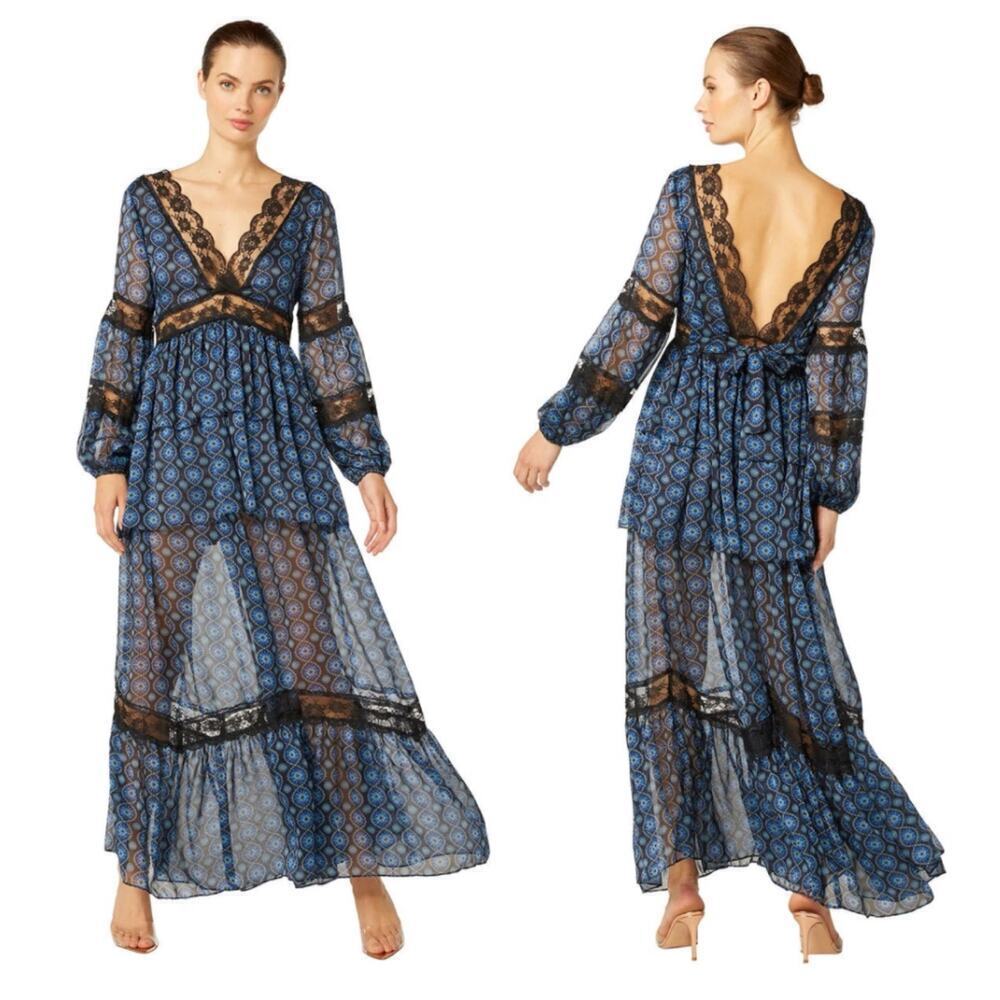Misa Los Angeles Sansia A-Line Dress Valencia Tile Blue Women's Size Xs Nwt